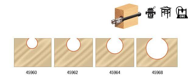 Amana AMS-557 4-pc Carbide Tipped Ball End Router Bit Set 1/2 inch Shank
