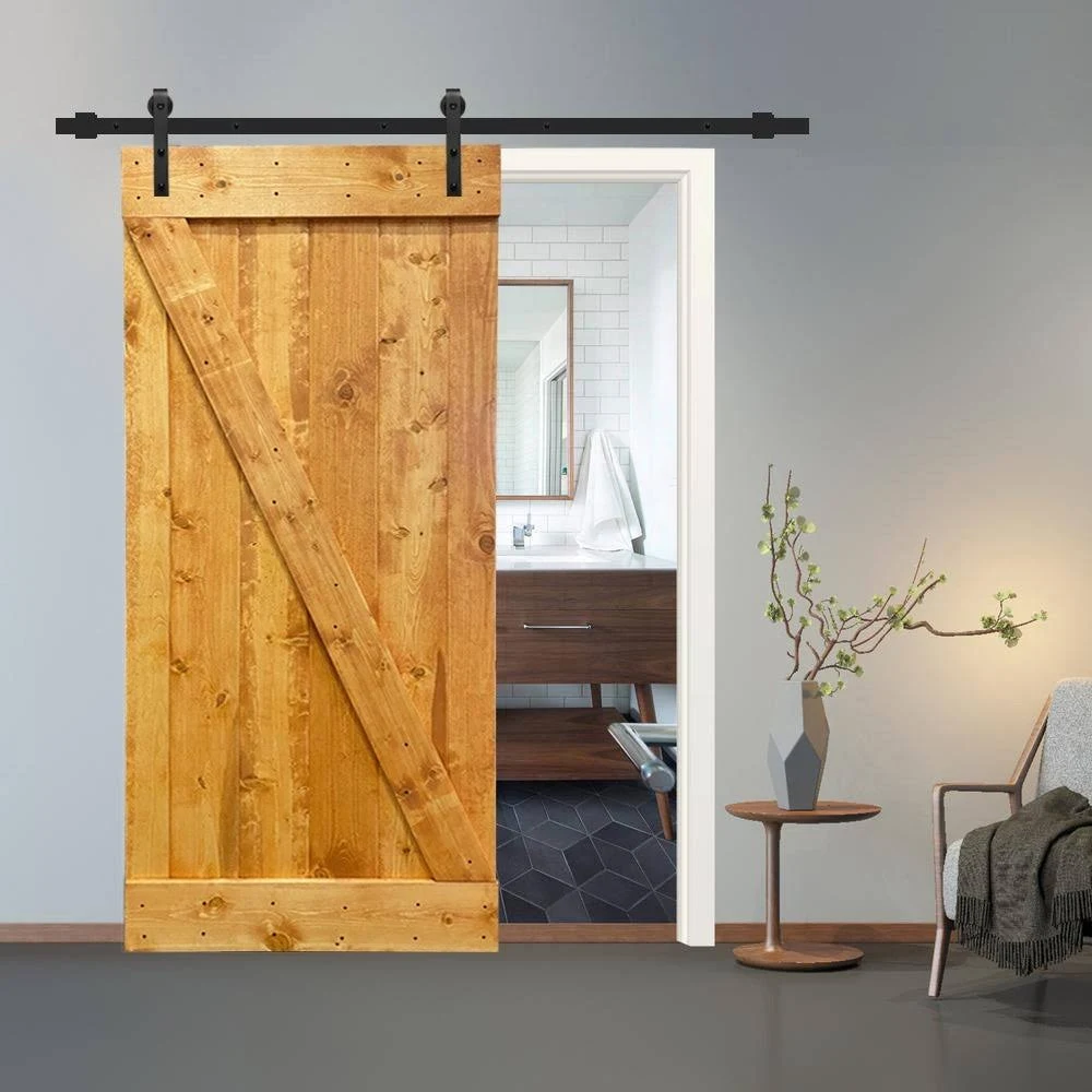 CALHOME Z Bar Pre Assembled Stained Sliding Barn Door w/ Hardware Kit - 36 x 84 - Colonial Maple