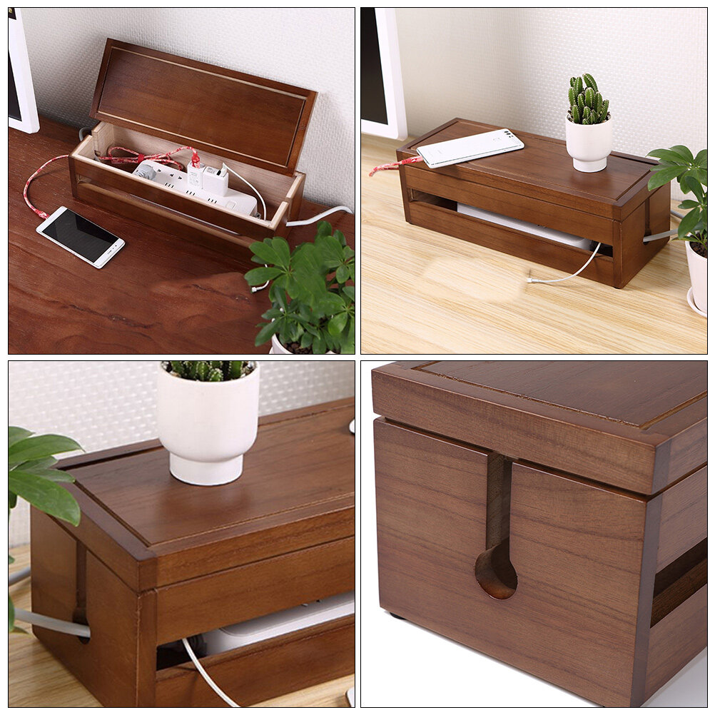 Solid Wood Wiring Box Socket Organizer Electronics Cable The Wire Coffee