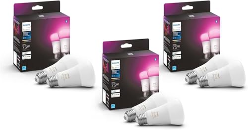 Philips Hue 75W A19 White and Color Ambiance LED Smart Color-Changing Bulb - Pack of 4 - E26 Indoor - Control with Hue App - Compatible with Alexa