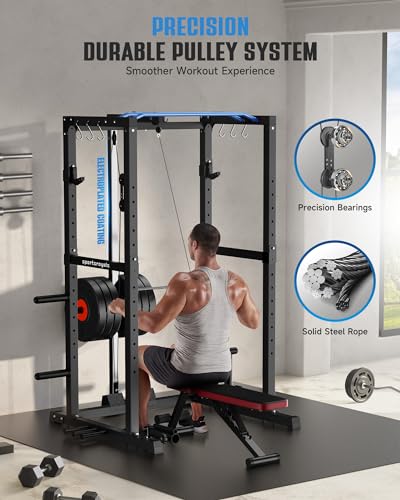 Sportsroyals Power Cage,1600lbs Multi-Function Power Rack with Adjustable Cable Crossover System and More Training Attachment