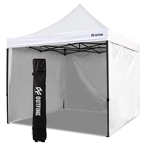 OUTFINE Heavy Duty Canopy 10x10 Pop Up Commercial Canopy Tent with 3 Side Walls Instant Shade, Bonus Upgrade Roller Bag, 4 Weight Bags