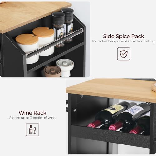Kitchen Island with Power Outlet, Kitchen Storage Island with Drawer, Rolling Kitchen Cart on Wheels, Spice Rack, Towel Rack, Wine Rack
