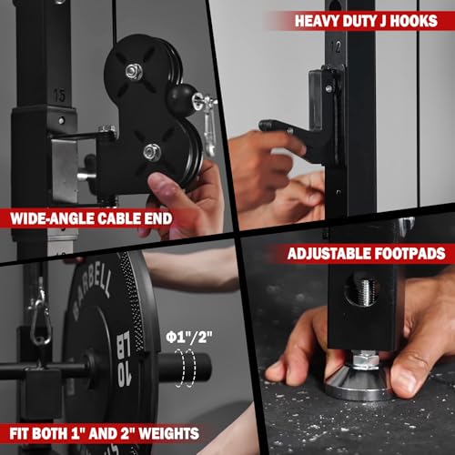 Mikolo Folding Squat Rack, Wall Mounted Power Rack with Cable Crossover Machine & LAT Pull Down, Functional Trainer with 5 Adjustable Function Modes
