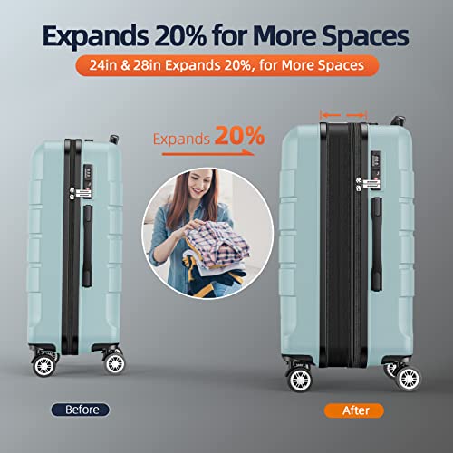 SHOWKOO Luggage Sets Expandable PC+ABS Durable Suitcase Double Wheels TSA Lock Black
