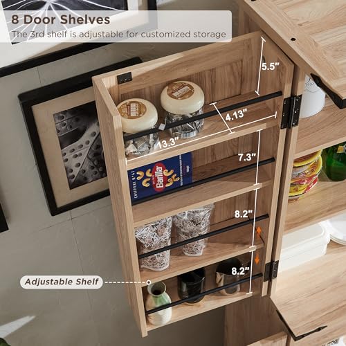 72" Tall Kitchen Pantry, Farmhouse Storage Cabinet with Barn Doors, Organizer, Drawer and Adjustable Shelves, Rustic Wood Cupboard for Kitchen