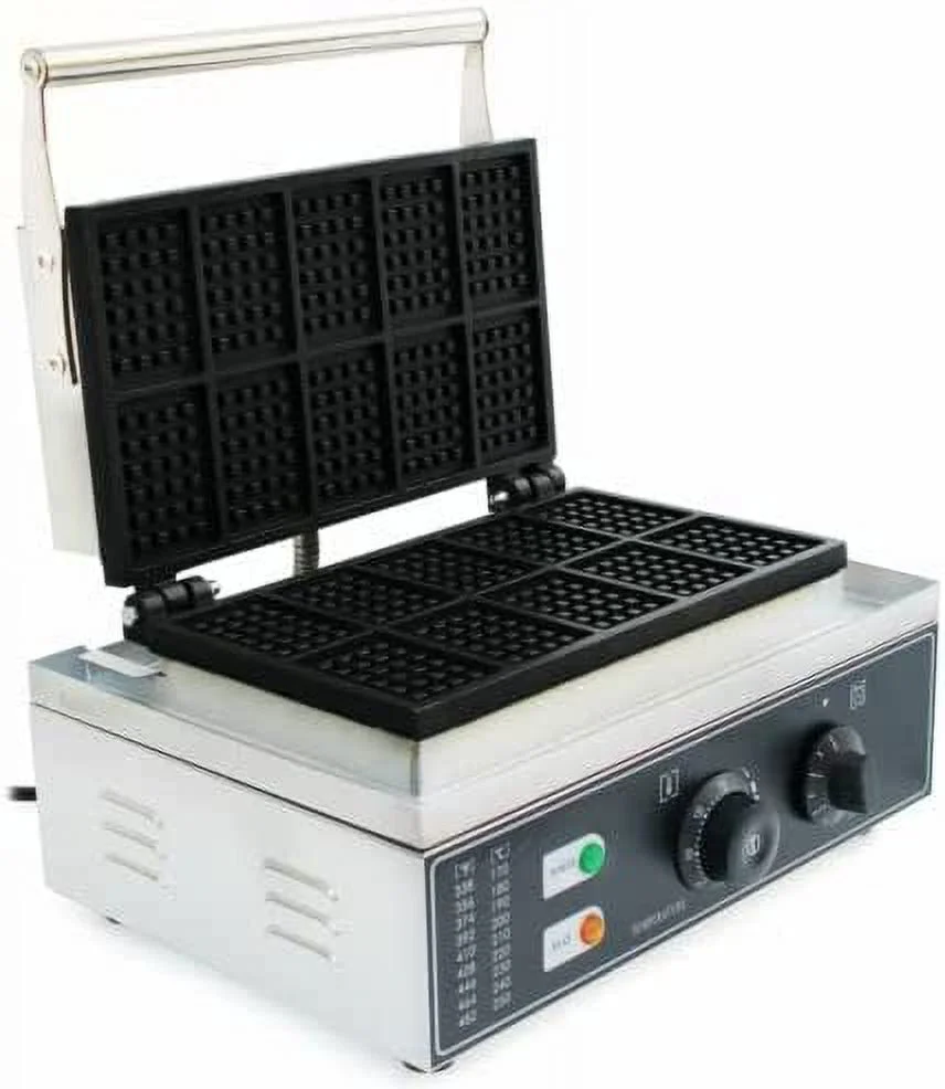 Miumaeov 110V Commercial Waffle Maker Machine Adjustable Stainless Steel Nonstick 10PCS Waffle Maker for Bread Shop