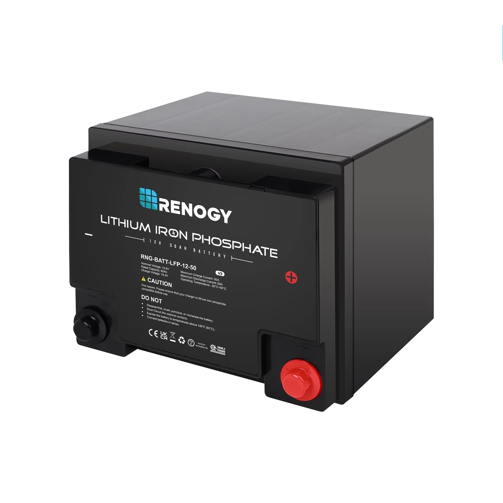 Renogy 12V 50Ah LiFePO4 Lithium Battery, Lithium-Iron Phosphate Solar Battery, 2000 Life Cycles, Built-In BMS, Perfect for RV, Solar, Marine