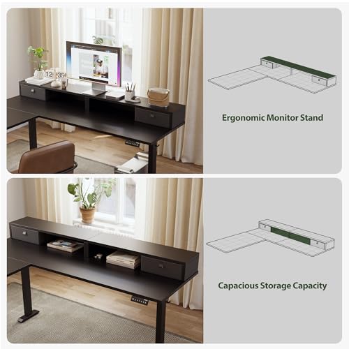 Agilestic L Shaped Electric Standing Desk with 2 Drawers, 63 Inch Ergonomic Adjustable Height Desk with Storage