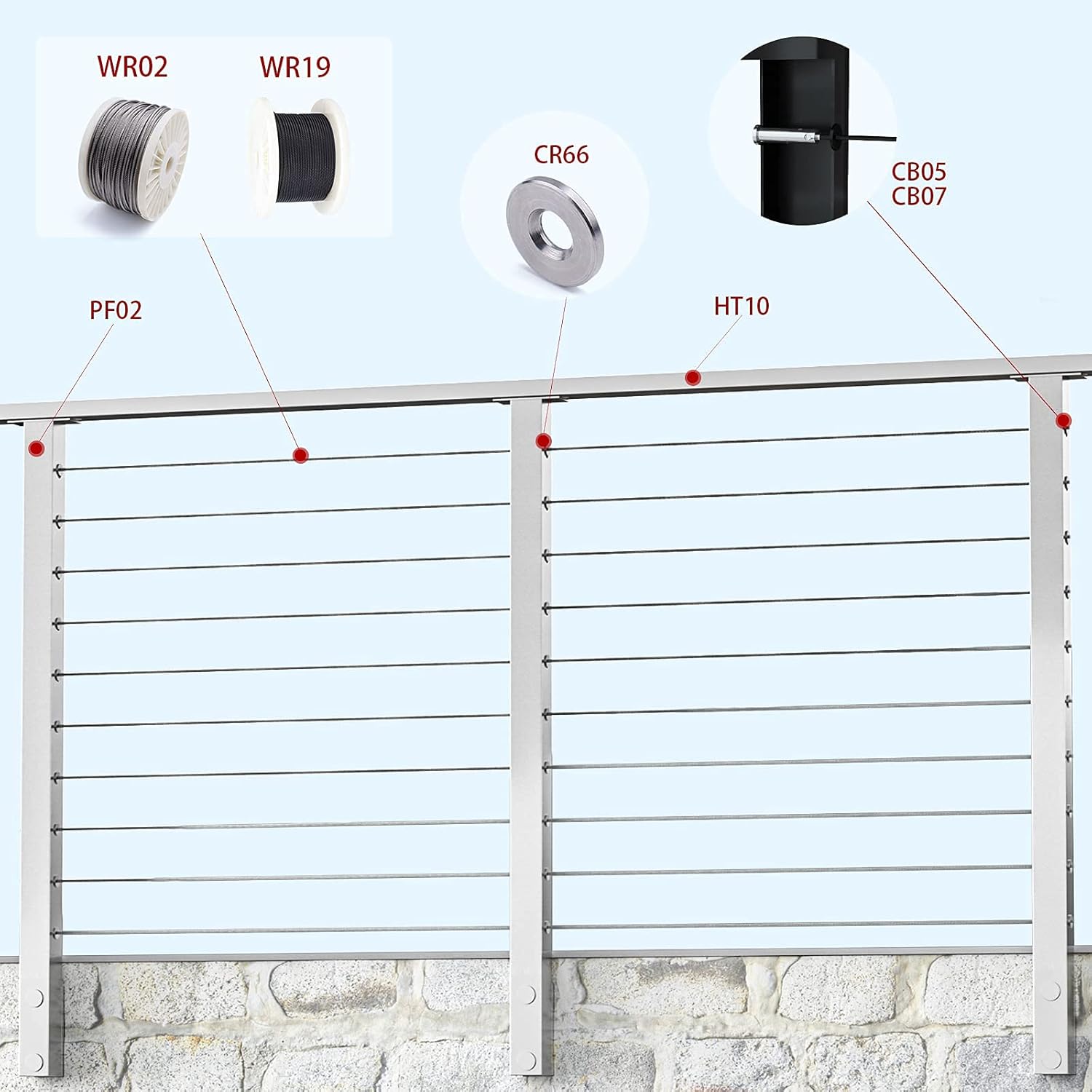 Muzata 4PACK Cable Railing Side Mounted Post Square Brushed 36''x2''x2'' Stainless Steel Pre-Drilled for Wood Concrete Surface Mount Level Deck