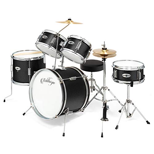 Ashthorpe 5-Piece Complete Junior Drum Set with Genuine Brass Cymbals - Advanced Beginner Kit with 16" Bass, Adjustable Throne, Cymbals, Hi-Hats