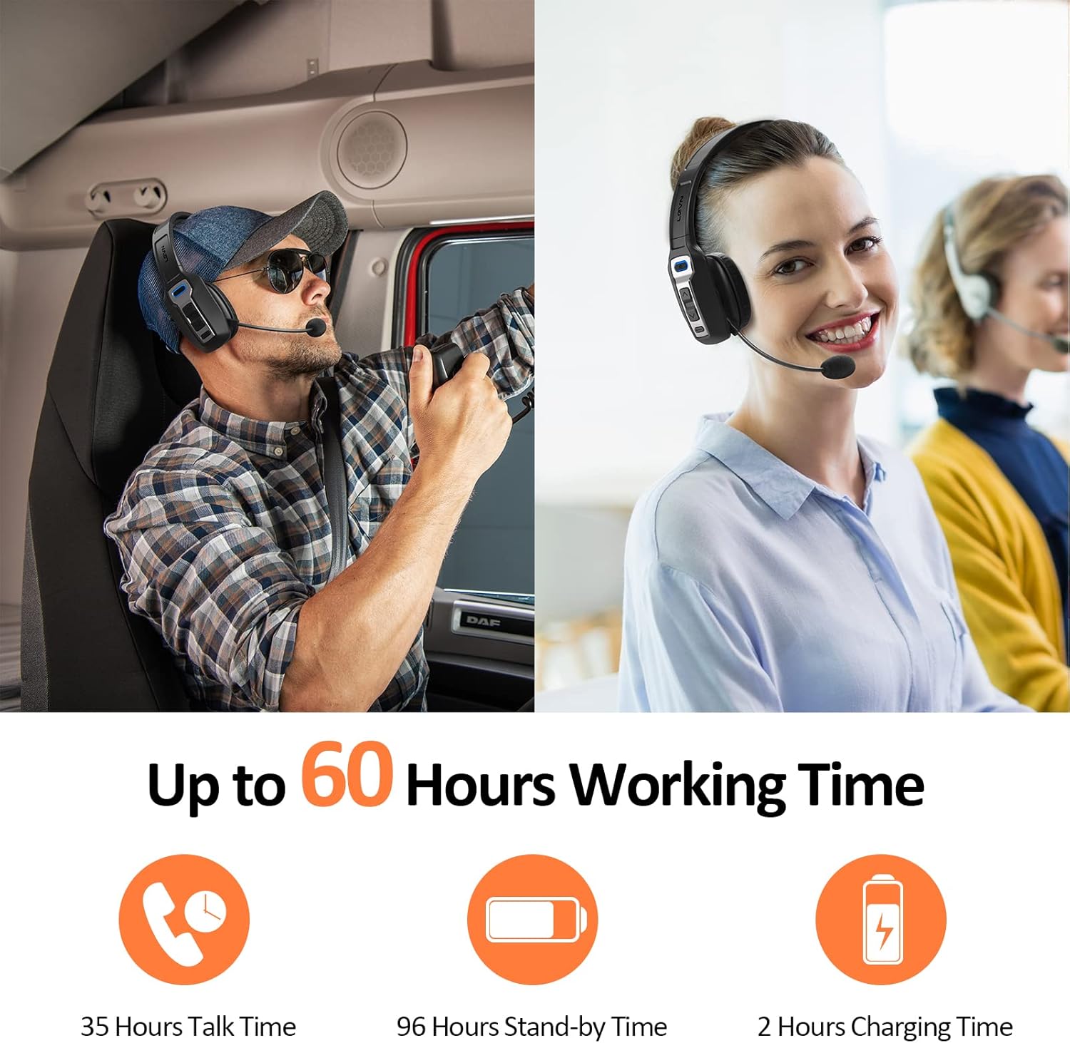 LEVN Bluetooth Headset with Microphone, Trucker Bluetooth Headset with AI Noise Cancelling & Mute Button