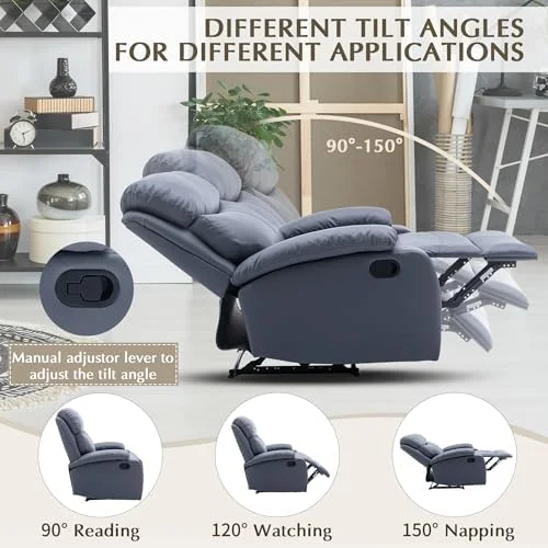 RUNFAYBIU Manual Recliner Chair  Lazy Boy Recliner Chair for Adults  Small recliners for Small Spaces with Waterproof Tech-Cloth Fabric  Dark Gray
