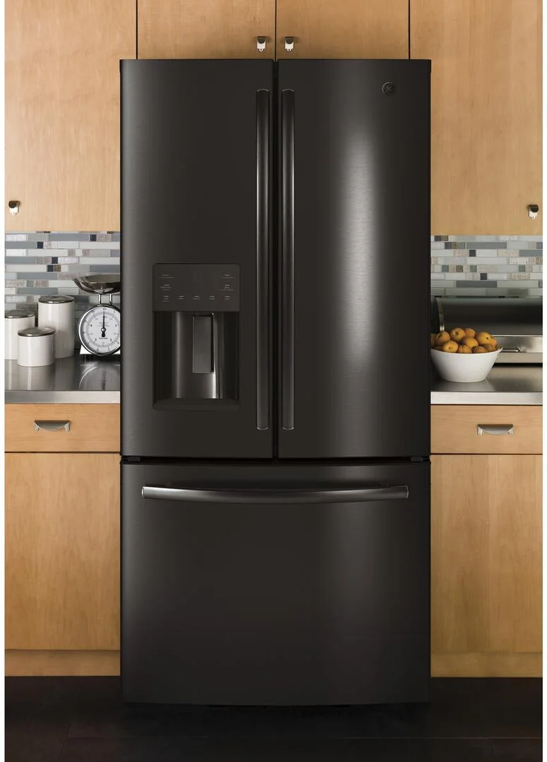 "GE Black Stainless Steel GYE18JBLTS 33"""" Counter Depth French Door Refrigerator with 17.5 cu. ft. Capacity"