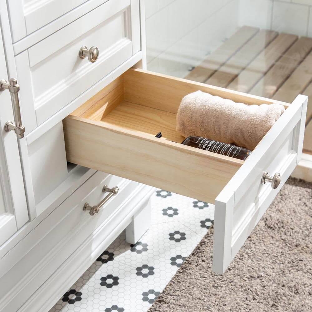 Silkroad Exclusive V08036WWC 36 in. Carrara White Marble Top Single Sink Bathroom Vanity