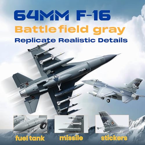Fms Rc Planes for Adults EDF Jet Remote Control Airplane Fighting Falcon 64mm F16 Battlefield Gray 6 Channel Hobby Rc Airplanes PNP (No Radio