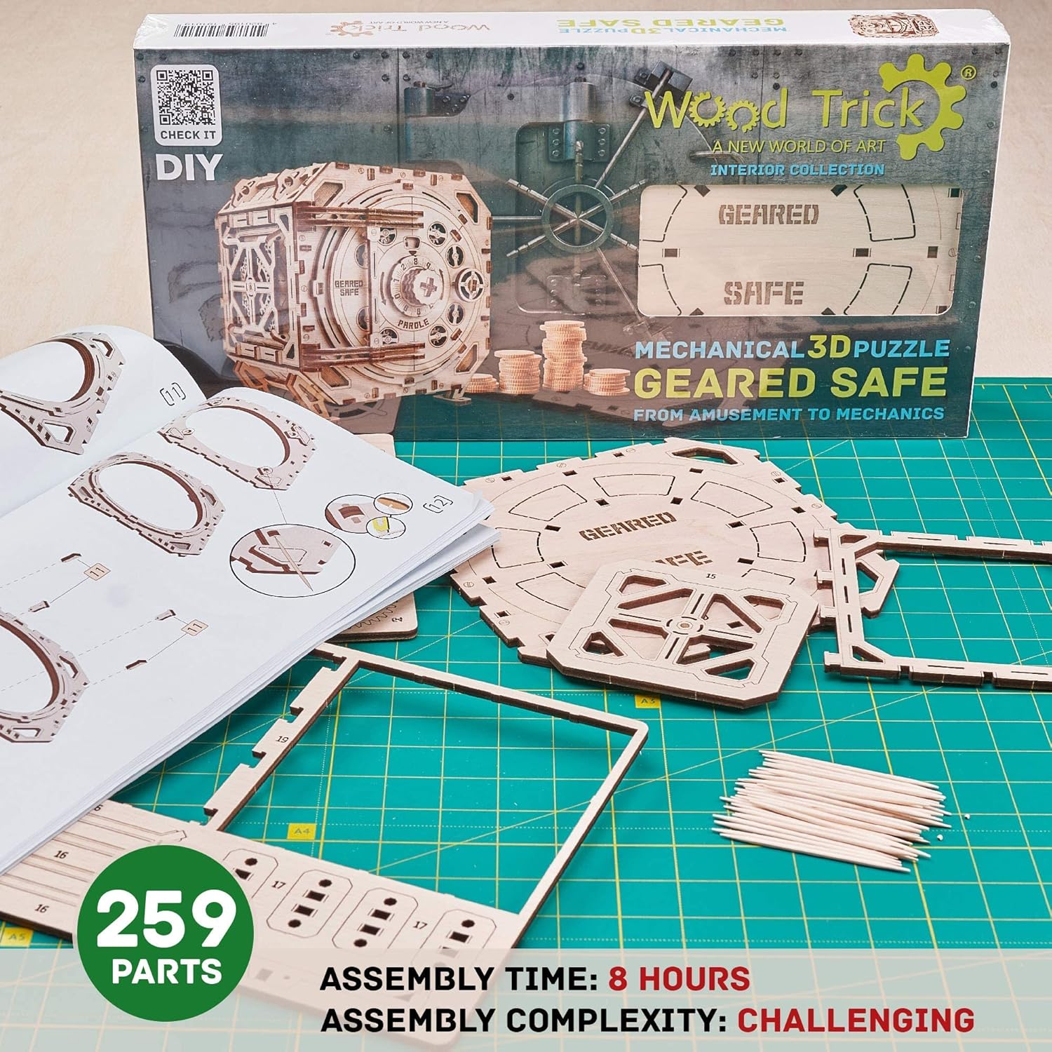 Wood Trick Safe Wooden Model Kit for Adults and Kids to Build - DIY Locker Puzzle Box with Combination - Mechanical - Store Your Precious Items