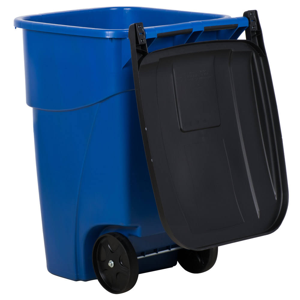 Rubbermaid Brute Recycling Rollout Container with Lid, 50 Gallon, Blue