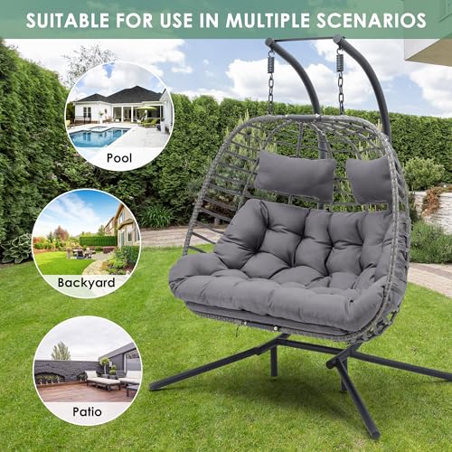 Double Egg Swing Chair with Stand for Outdoor