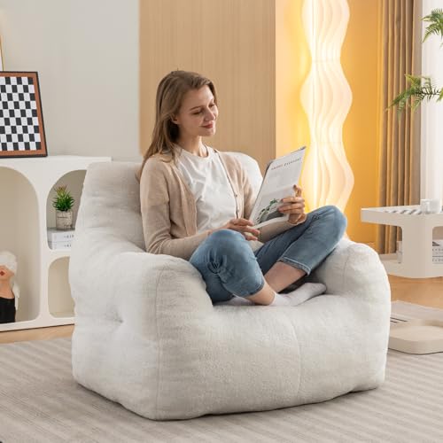 Bean Bag Chair for Adults, Giant Bean Bag Sofa Chair with Armrests, Teddy Plush Lazy Sofa Comfy Chair, Big Comfy Chair with Pocket