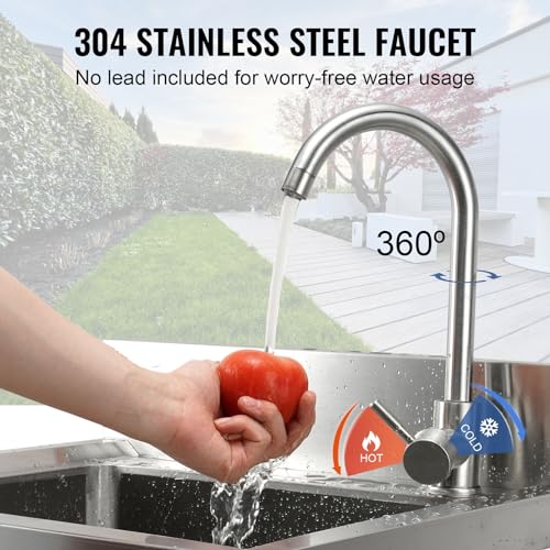 VEVOR Stainless Steel Utility Sink, 1 Compartment Free Standing Small Sink w/Workbench Faucet & legs