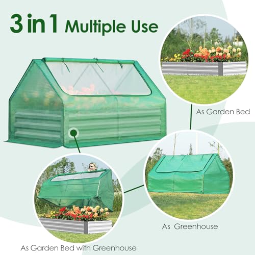 Quictent Raised Garden Bed Galvanized Raised Beds for Gardening Vegetables with Cover 8x4x1 ft Metal Planter Box Outdoor Use (Clear)