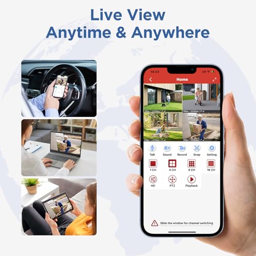 Wireless Security Camera System, 10CH 5MP NVR with 4 3MP Cameras, 1TB HDD, Night Vision, Motion Detection, Indoor/Outdoor Video Surveillance
