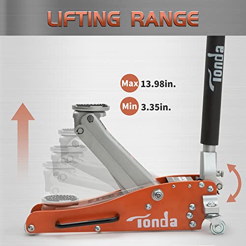 TONDA Floor Jack, Low Profile 2 Ton Hydraulic Aluminum and Steel Car Jack with Dual Pump System, Rapid Lift, Blue