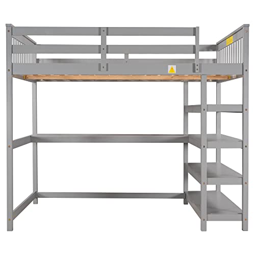 Harper & Bright Designs Full Loft Bed with Desk and Wardrobe,Solid Wood Loft Bed Frame Full with Storage Drawers for Kids Teens Adults
