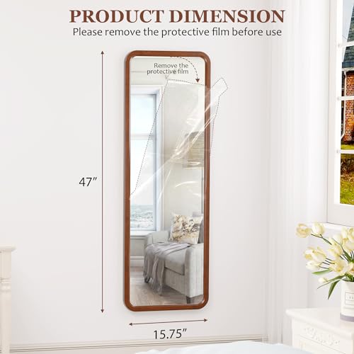 dnbss 63"x18" Wooden Full Length Mirror, Solid Wood Frame Full Body Mirror, Standing Floor Mirror, Stand or Wall-Mounted Mirror