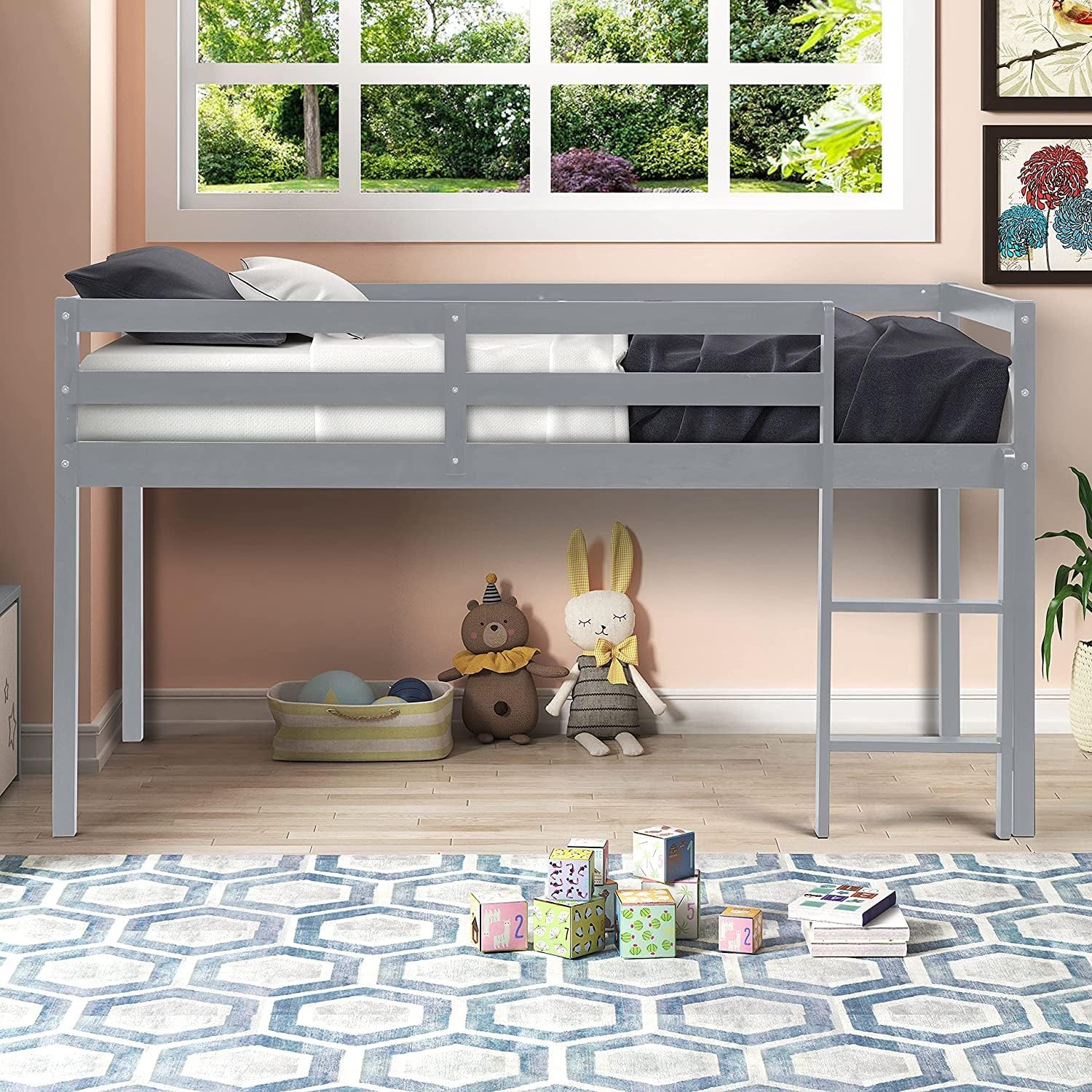 COODENKEY Twin Over Full Bunk Bed with Safety Guardrails & Ladder,Can be Separated,No Box Spring Needed, Perfect for Kids Bedroom, 78.7×55.9×62.3