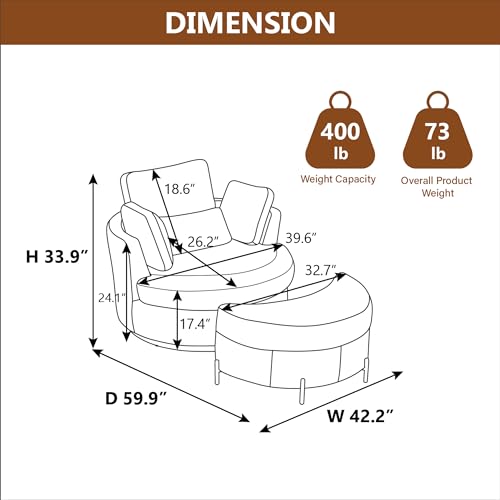 Chifee & Vingol 42.2" Oversized Swivel Accent Chair Round Barrel Chair,Chenille,Beige