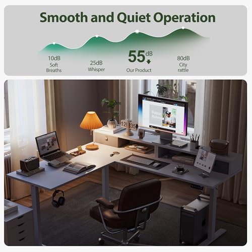 Agilestic L Shaped Electric Standing Desk with 2 Drawers, 63 Inch Ergonomic Adjustable Height Desk with Storage