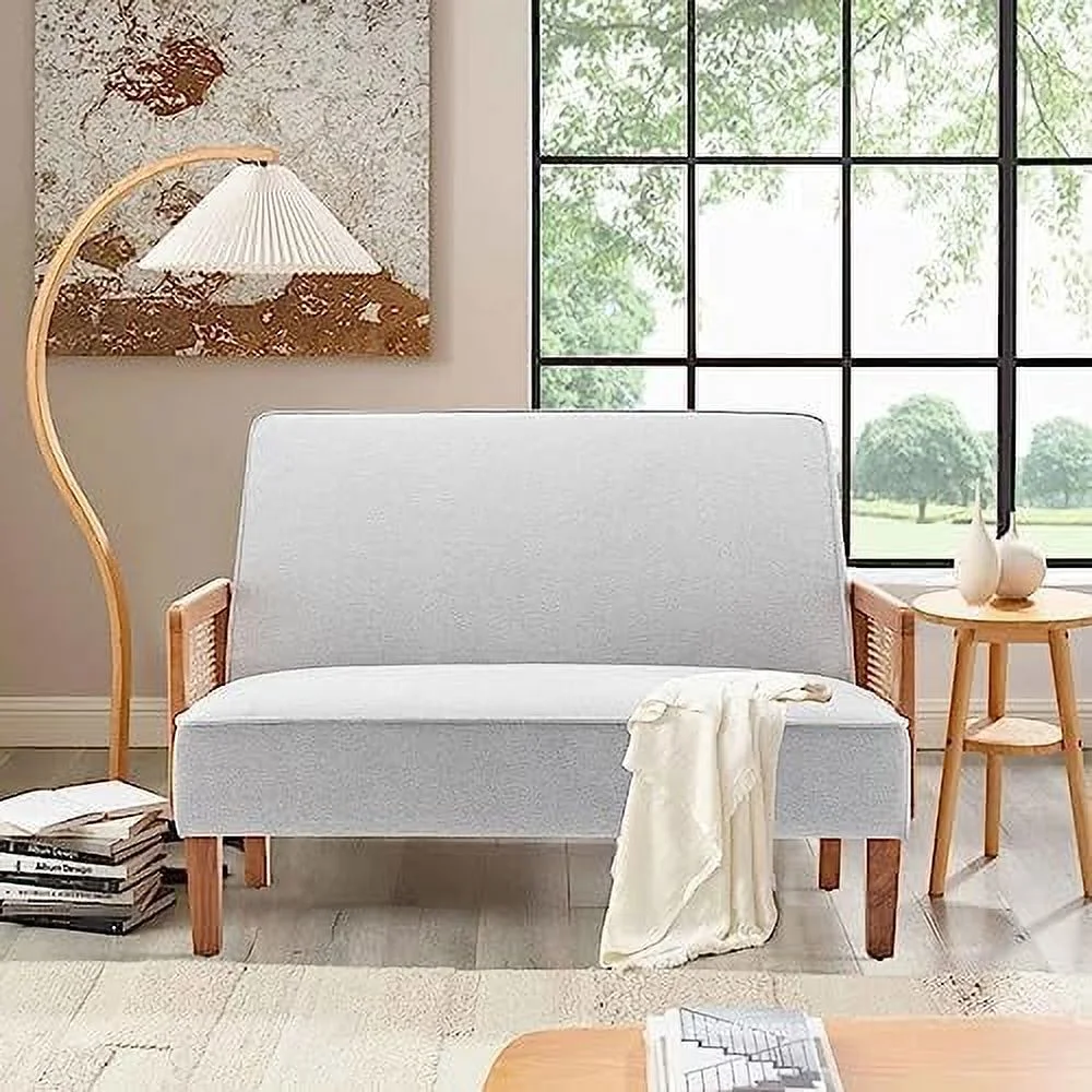 HJZBNONE Small Loveseat Sofa  Upholstered Small Sofa Couch Mini Love seat Sofas for Bedroom Living Room (Light Gray)
