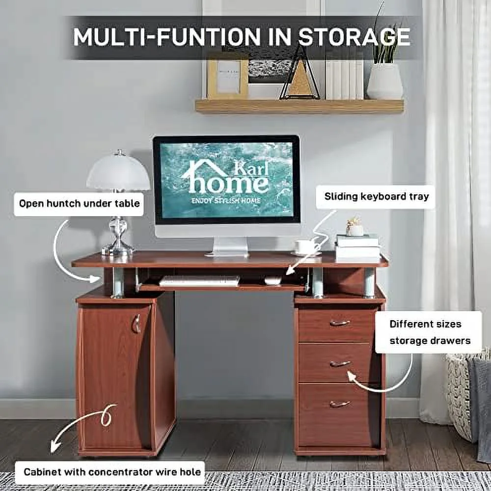 HOOMHIBIU Computer Desk with Drawers &amp;  Cabinet  Small Office Desk PC Laptop Workstation for Home  Studio  Office  Apartment  Black