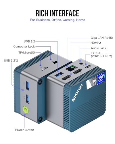 GMKtec Mini PC N97 Windows 11 Pro Micro Desktop Computer, 12th Gen Intel N97 (up to 3.60GHz) 12GB DDR5+512GB SSD for Business, School, Office