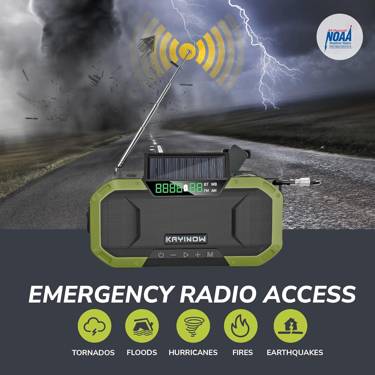 Hand Crank Radio with Bluetooth Speaker – Multifunctional Emergency Radio with Solar Panel,Flashlight,AM