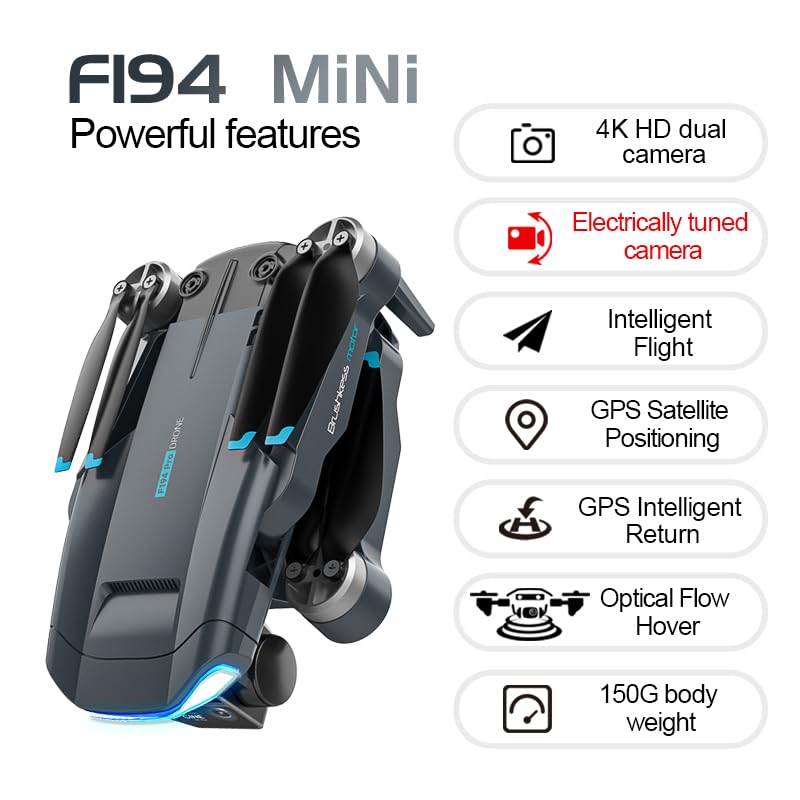 F194 GPS Mini Drones with Camera for Adults 4K FPV Drone Kit Racing Drone Follow Me, Long Range, Hover