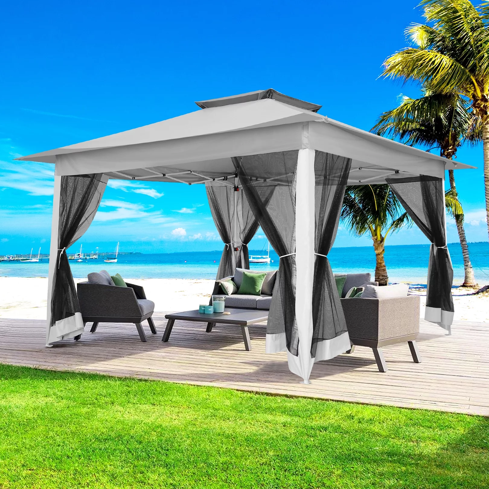 SANOPY 12x12FT Outdoor Gazebo Pop Up Gazebo with Mosquito Netting, Instant Patio Canopy Tent for Shade and Rain