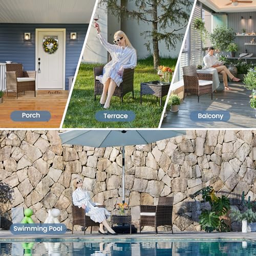 DUMOS Patio Furniture Set 4 Pieces, Outdoor Wicker Furniture with Coffee Table, Modern Rattan Patio Chairs Conversation Sets with Sofa for Garden