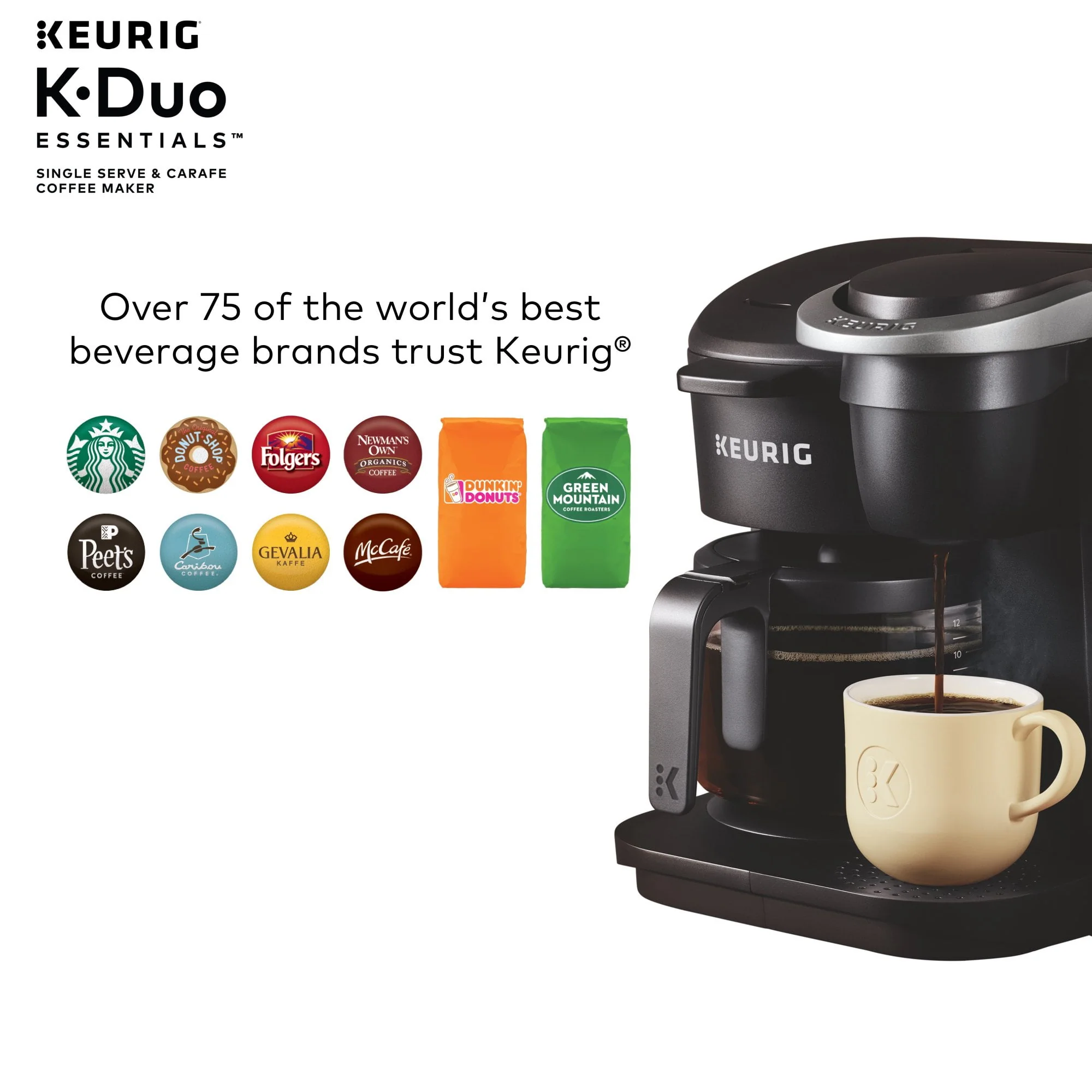Keurig K-Duo Essentials Coffee Maker, with Single Serve K-Cup Pod and 12 Cup Carafe Brewer, Black