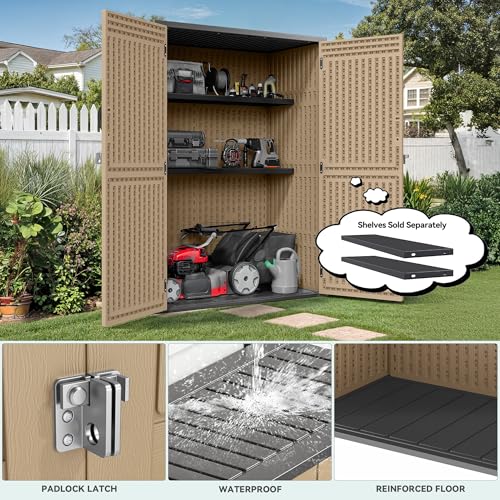 YITAHOME Outdoor Horizontal Storage Sheds w/o Shelf, Weather Resistant Resin Tool Shed, Multi-Opening Door for Storage of Bike, Trash Cans