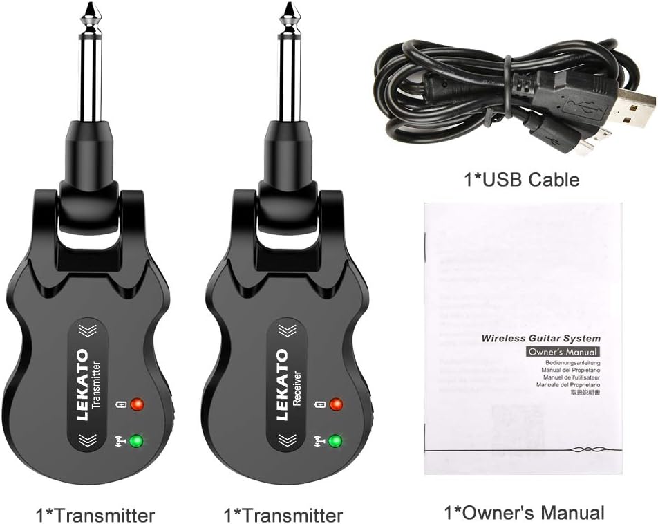 LEKATO Wireless Guitar System Wireless Audio Electric Guitar Transmitter Receiver 4 Channels Transmission Range High Frequency Battery Rechargeable