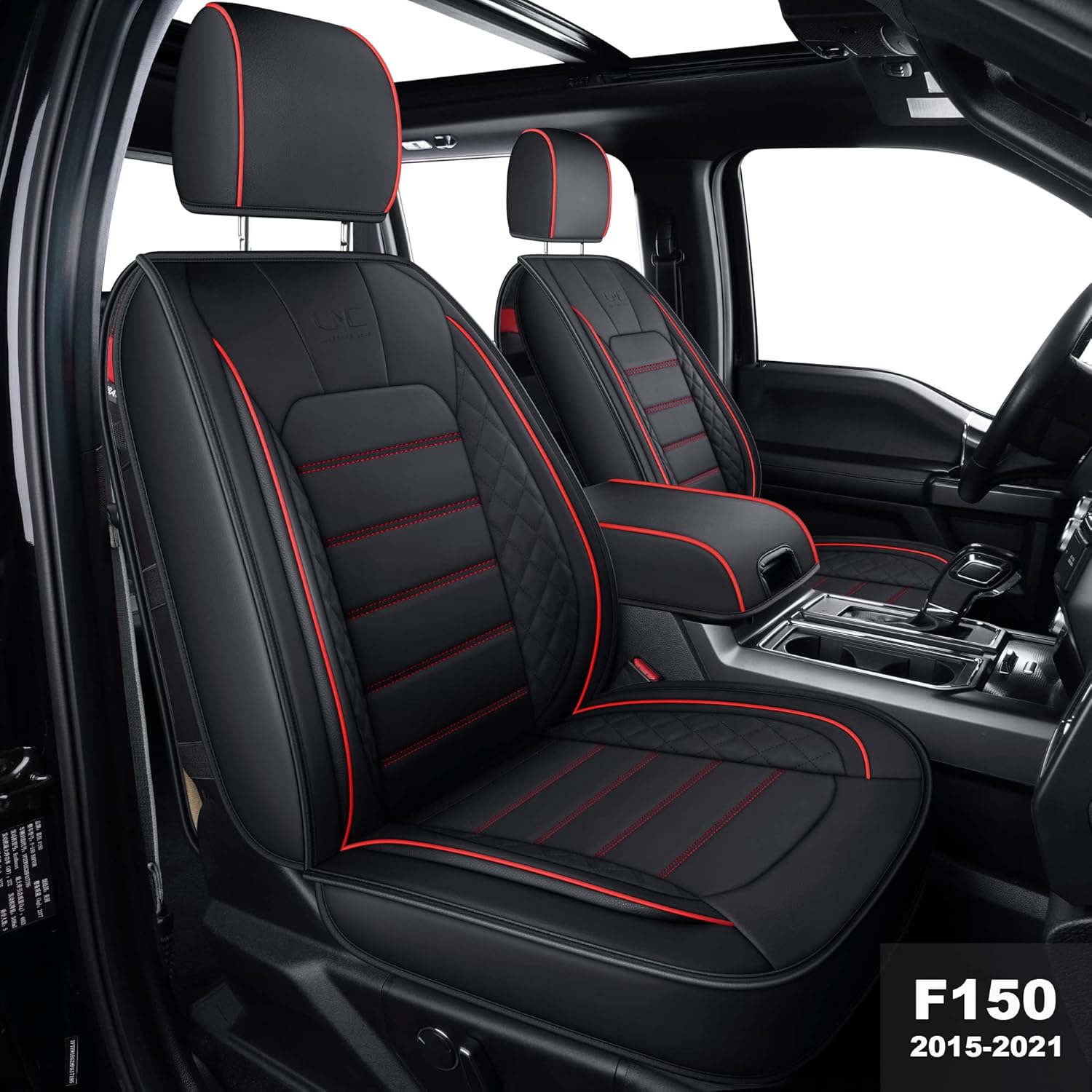 LUCKYMAN CLUB Custom Fit Seat Covers for 2015-2022 F150 Crew Cab, and 2017-2022 F250 F350 Crew Cab with Waterproof Faux Leather (Black & Red)