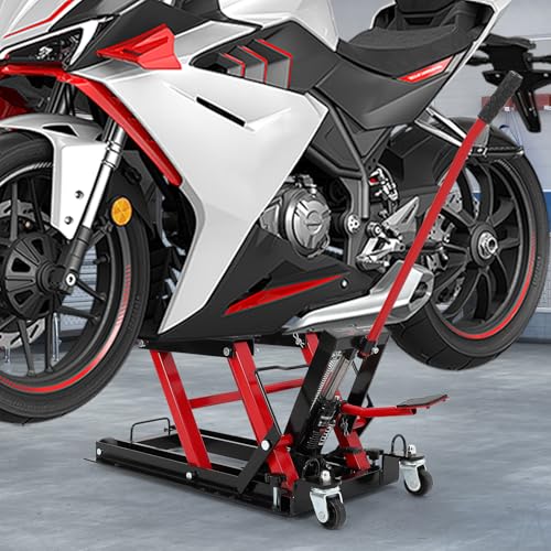 Hydraulic Motorcycle Lift Jack 1500Lb Capacity ATV Scissor Jack with 4.7-14.57in Height Adjustment, Non-Slip Platform & 360° Swivel Casters