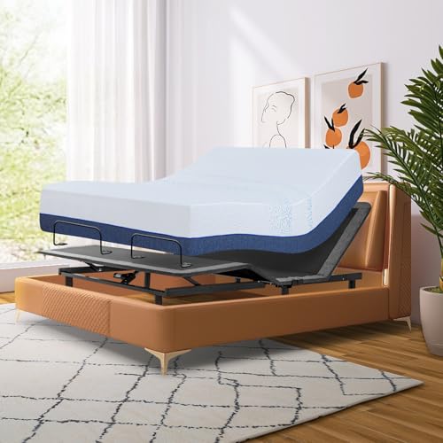 Split King Adjustable Bed Frame with Mattress, 12 Inch Grey Gel Memory Foam Medium-Firm Mattress in Box