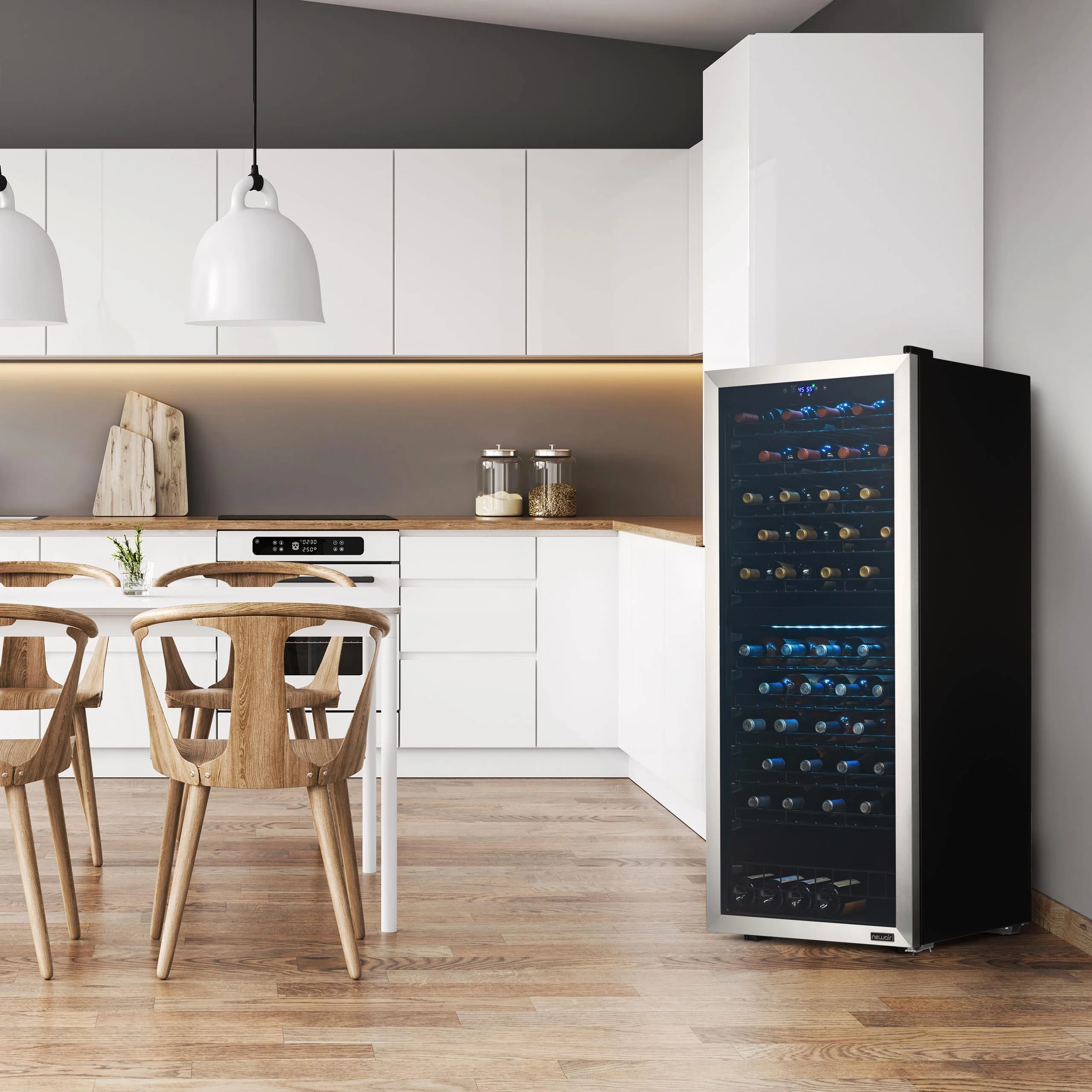 Newair Freestanding Wine Refrigerator, 98 Bottle Dual Zone Compressor Wine Fridge in Stainless Steel