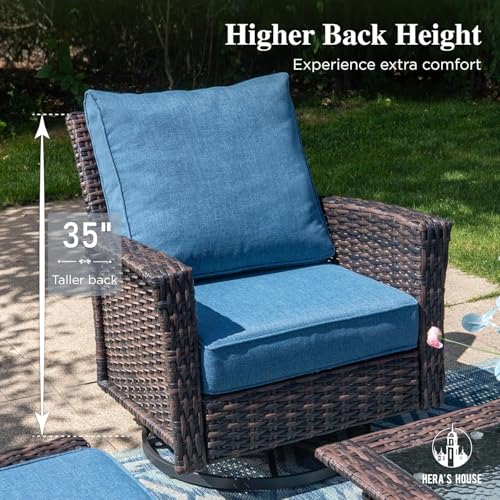 HERA'S HOUSE High Back Patio Furniture Set with Swivel Chairs, Outdoor Wicker Conversation Sets with 5.5" Comfy Cushions, 4 Piece Outside Sofa Sets