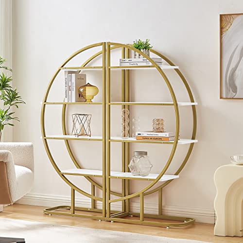 Tmosi 4 Tier Open Bookshelf, Modern Round Tall Bookcase Shelf Storage, Book Shelf with Metal Frame for Bedroom Home Office