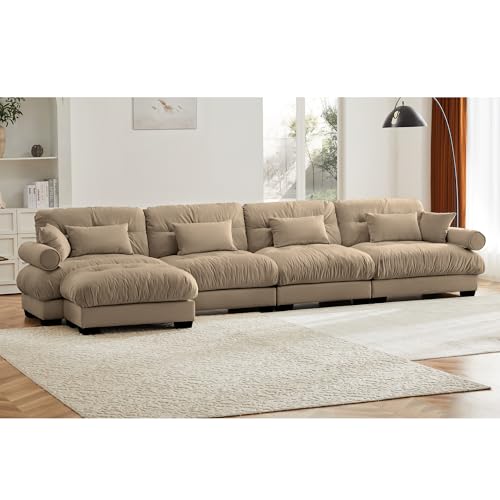 130" Modular Sectional Sofa,Velvet Upholstered Couches for Living Room,3 Seater Green Sofa Couch with Movable Ottoman